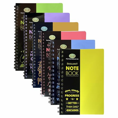 FotoStation A4 Spiral Notebook, 6 Pack of A4 Twin Wire Spiral Bound Notebook 140 Ruled Pages with Multicolor Durable Poly Cover Spiral Notebooks, College Ruled Notebooks for School Office Business