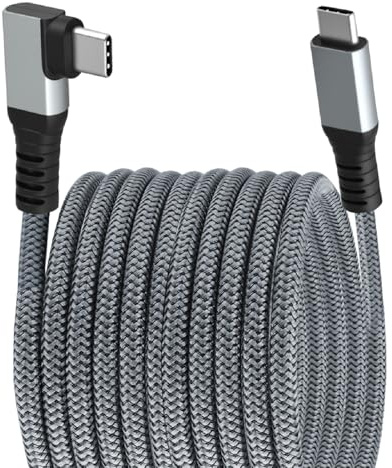 VR-Verbindungskabel, USB C auf USB C, für Meta Quest 3S 3 2 Pro & Pico 4 Ultra Steam Gaming, 5 Gbit/s Daten & 3 A Schnellladung, 90 Grad Winkel, Nylon geflochten, USB 3.1 TypeC Kabel, 3 Meter