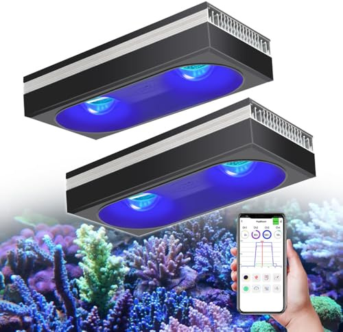 PopBloom 2 STK. RL180 Meerwasser LED Beleuchtung für Meerwasseraquarien, Aquarium Lampe Korallenriff Licht für Reef Aquarien 120CM 150CM (Mit Hängeset)