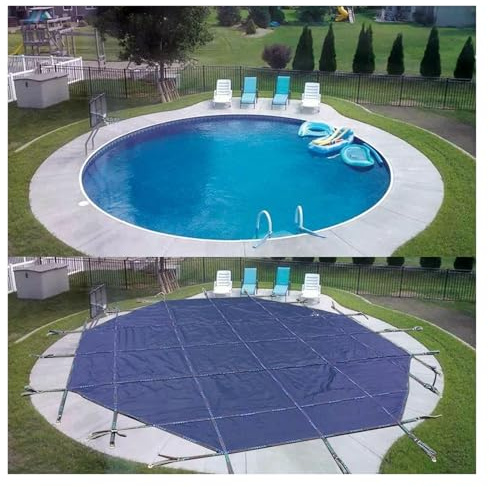 HAIXHX bache Piscine Couverture De Sécurité pour Piscine Enterrée, Couvertures Anti-poussière pour Piscine Ronde Domestique, Piscines Couverture avec Matériel D'installation(Concrete Floor,8M)