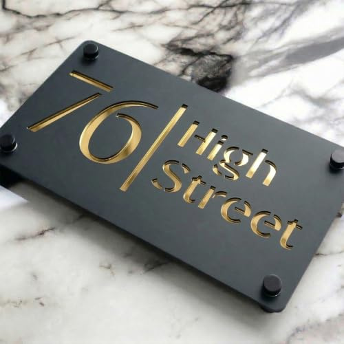 Housics Personalised 3D Acrylic House Number Sign, Door Plaque, Front Door | Laser cut Design, Mirror Effect outside wall Sign, weatherproof finish, easy mounting