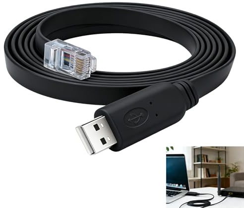 USB to RJ45 Console Cable, RS232 Console Cable 6Ft/1.8m with PL2303RA Chip Compatible With Cisco Huawei JUNIPER 3COM Routers & Switches, RS232 Serial Communication for Windows, MAC, Linux, (Black)