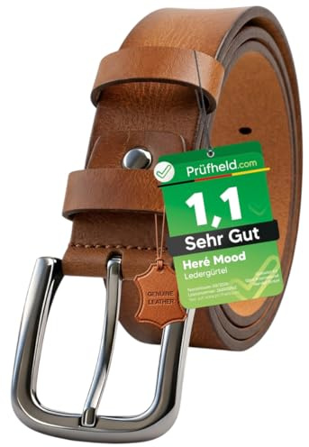 [Test SEHR GUT, Note 1.1] Here Mood Herren Leder Gürtel 4cm, Ledergürtel, Herren-Gürtel aus Echt Büffelleder, Vatertagsgeschenk für Papa Mann, Männer Geschenk, Herrengürtel, Männergeschenke