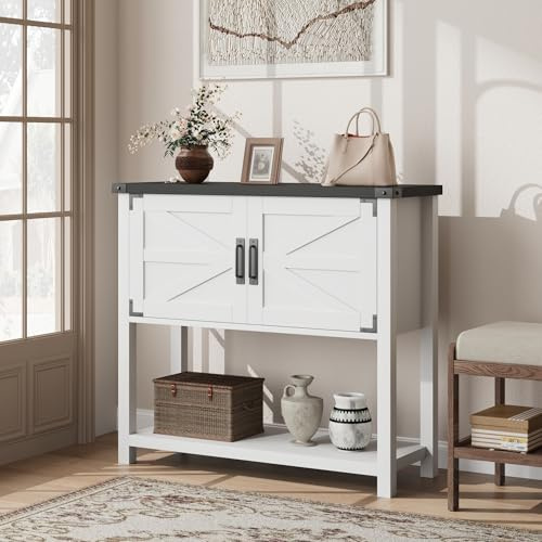 Salutmeuble Meuble Console d'entree 2 Portes et 2 tiroirs, Table Haut Bar en Bois, Table d'entrée avec 2 rangements, Buffet de Style campagnard pour Cuisine et Salon, 91 cm, Blanc (Blanc)