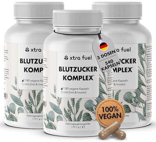 Blutzucker Komplex - 540 Kapseln hochdosiert - mit Chrom, Ceylon-Zimt, Myo-Inositol, Olivenblatt und Zink - zur Unterstützung des Blutzuckerspiegels - vegan & laborgeprüft
