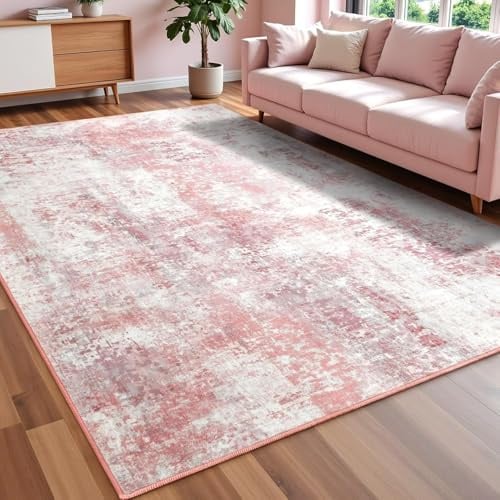 VARIKASHOM Teppich Dekorative für Sofa Schlafzimmer Wohnzimmer, Läufer Flur Küche,Modernes abstraktes Gemälde in Rosa, Grau und Rosa, 110 x 180 cm