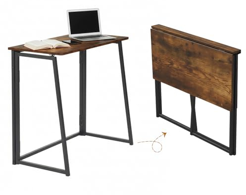 Songvas Klappbarer Schreibtisch 80x40 cm, platzsparender Computertisch,15 mm Spanplatte & schwarzem Stahlrohrgestell， Faltbarer Tisch für Homeoffice, Küche & Studenten(Vintage Braun)