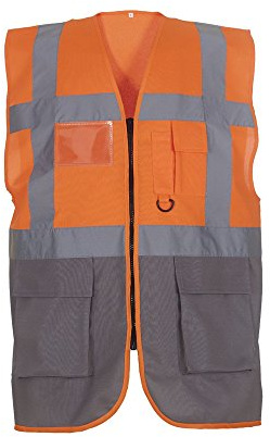 Expert Workwear Coloured Hi Vis Executive Vest High Viz Vests Zip with Pockets - 18 Colours (XL, Orange/Grey)