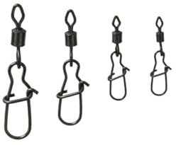DAM Fz Effzett D-Lock Snap Swivels Matt Schwarz Gr. 10 12Kg 56439 Wirbel Karabiner zum Angeln mit Spoon, Wobbler und Gummifisch