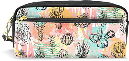 WowPrint Succulent Plant Cactus Pencil Cases Large Capacity Zipper PU Leather Pencil Pouch Bag Multifunctional Stationery Cosmetic Makeup Bags