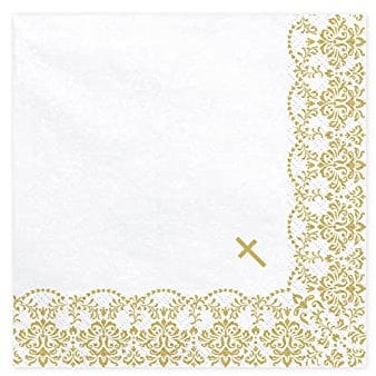 20 Servietten 33x33cm weiß mit goldenem Ornament Kommunion Konfirmation Taufe