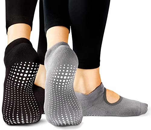 LA Active Stoppersocken Damen & Herren Socken - Rutschfeste Yoga Socken - ABS Barfuß Socken - Warme Antirutsch-Socken mit Noppen für Sport, Schwangerschaft, 40-44 - Grau und Schwarz - 2 Paar