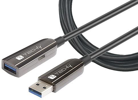 Techly 108200 Cavo Ottico Attivo USB 3.2 SuperSpeed Active Optical Cable USB A M/F 10m Nero Nero