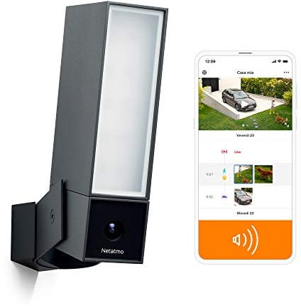 Netatmo Telecamera WIFI Esterna Intelligente con Sirena da 105 dB, Luce Integrata, Sensore di Movimento, Visione Notturna, Senza abbonamenti, Nero Intenso, NOC-S-IT