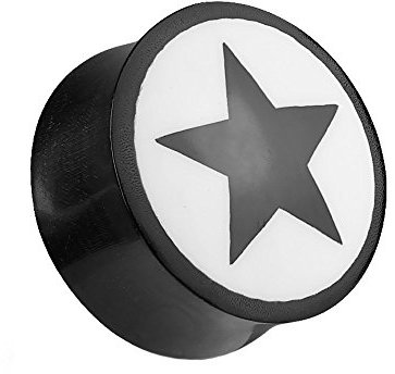 Taffstyle Ohr Plug Flesh Tunnel Piercing Ohrpiercing Organic Saddle Horn Schwarz Knochen Stern Inlay Weiß 12mm