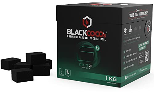 BLACKCOCO’s Shisha Kohle 1KG RECTS20 Naturkohle Kokosnuss und BBQ - Hochwertige Kokos Coal Briketts für Wasserpfeife & Grill - Shisha Würfel Kohlen & Grillkohle mit Langer Brenndauer