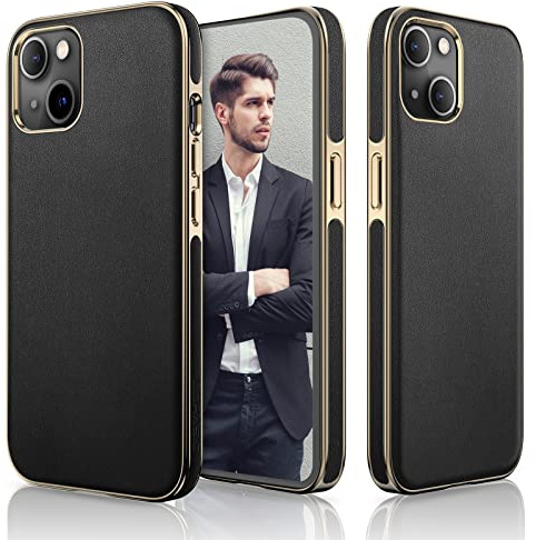LOHASIC Designed for iPhone 13 Leather Case, Luxury Business, Black Gold | Business Classic Cover, Scratch Resistant, Men Women Phone Cases, Shockproof Protective
