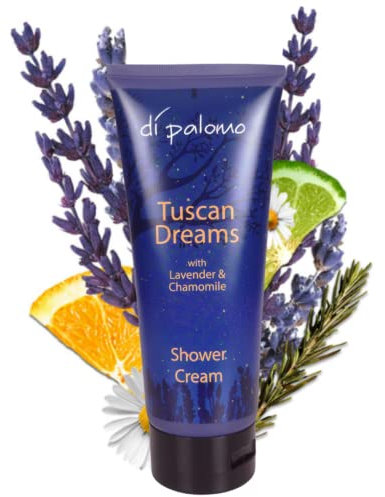Di Palomo Vegan Tuscan Dreams Shower Cream 200ml. Moisturising Lavender Shower Cream. Luxury Body Wash & Shower Gel with Skin Care and Calming Lavender & Chamomile. In Shower Moisturiser.