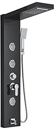 Huin Pluie Cascade Panneau De Douche Jets De Massage Colonne De Douche Mélangeur Robinet De Douche Tour Douche Baignoire Bec-Le noir