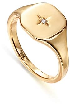 PAVOI 14K Gold Plated Signet Ring for Women | Bold Stackable Ring (Yellow Gold, 8)