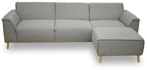 DOMO. collection Ecksofa Jules FK, skandinavisches Sofa mit Federkern, Couch Garnitur mit Holzfüßen, 268 x 159 x 81 cm (BxTxH), Eckganitur mit Longchair rechts, silber