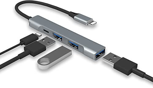 Lightning to USB Hub [Apple MFi Certified] 4-in-1 OTG Hub With 3 USB 3.0 Ports and Fast Charging Port for iPhone/iPad - Compatible With Microphones, Flash Drive, Keyboard, Mouse, Sound Card