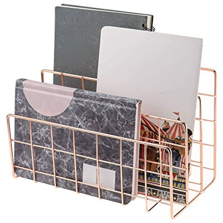 Hilai Desktop-Buchstaben-Tablett-Organizer 3-Grid-Papier-Tablett-Buchstaben-Datei-Organizer-Metall-Bücherregal Rose Goldene Brief-Tabletts & Stapelstützen