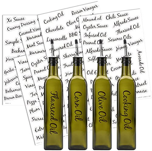 132 Oil & Vinegar Bottle Labels, Prefdo Bold Cursive Clear Waterproof & Oil-Proof Condiments Stickers Oil Dispenser Labels for Kitchen Organization and Storage(Black)
