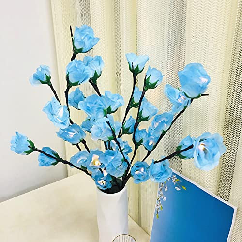 Riaxuebiy Paquet de 2 Artificielles Fleurs Rose Lumineux de Branche LED,Bouquet Lumière de brindille Fleurs Décoration Lumineuse IP42 Imperméable pour Maison Vase Fête Noël Décoration (Bleu)