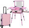 EBANKU Rolling Makeup Train Case with Lighted Mirror, 24inch Large Make up Cosmetic Orgainzer Box Travel Case with Bluetooth, Professional Protable Aluminum Trolley Salon Staion (Pink)