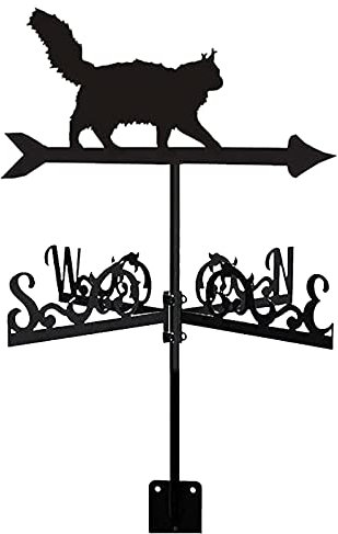 WIQUYBML Wetterfahne für den Außenbereich, schmiedeeiserne Wetterfahnen, Wetterfahne, Katze, Silhouette, Antik-Stil, Dekoration, Edelstahl, Dekoration, Wetterhahn, Windrichtungsanzeiger, Windfahne mi