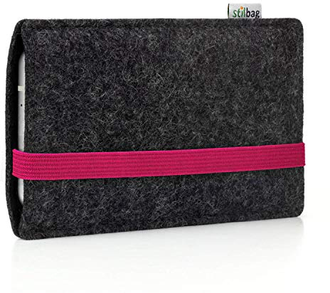stilbag Apple iPhone 14 Pro Handyhülle aus Merinowolle Leon' | Smartphone-Tasche aus Filz | Handytasche Made in Germany (Pink - Anthrazit)