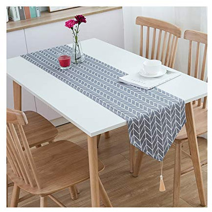 EHOMERY Tischdecke Joop, Makramee Grau Tischläufer Rhombus Tischläufer Polyester 33x250CM