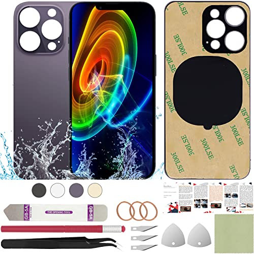 ReuWeu Ersatz-Glasabdeckung für die Rückseite, kompatibel mit iPhone 14 Pro, 15,5 cm (6,1 Zoll), mit professionellen Werkzeugen (Deep Purple)