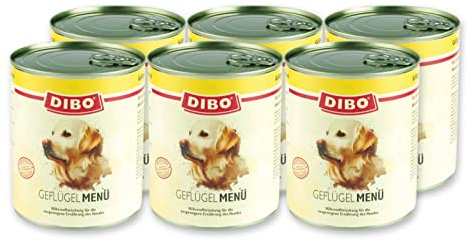 DIBO Menü Geflügel, 6 x 800g-Dose, Hundefutter, Nassfutterohne Konservierungsstoffe, Reine Fleischdosen aus frischem und natürlichem Fleisch Qualität