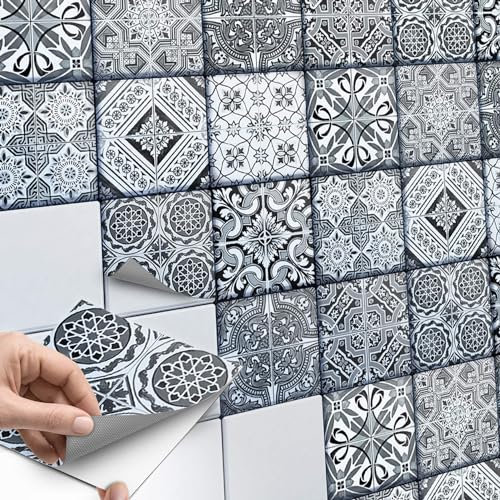 45 Stück Fliesenaufkleber für Küche und Bad 15x15 cm - Fliesenfolie, Klebefliesen - selbstklebende Fliesen SET