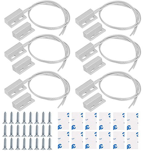 GUUZI 6pcs Bianco Cablato Interruttore Magnetico Montato in Superficie Sensore di Contatto Porta Finestra Allarme Interruttore Reed(Interruttore Vicino al Magnete,Collega il Circuito)