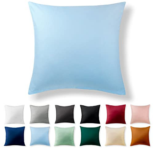 Alreya Renforcé Kissenbezug 60 x 60 cm - 100% Baumwolle mit YKK Reißverschluss, Superweicher Kopfkissenbezug 60x60, Kissenhülle, Hellblau, nur Kissenbezug
