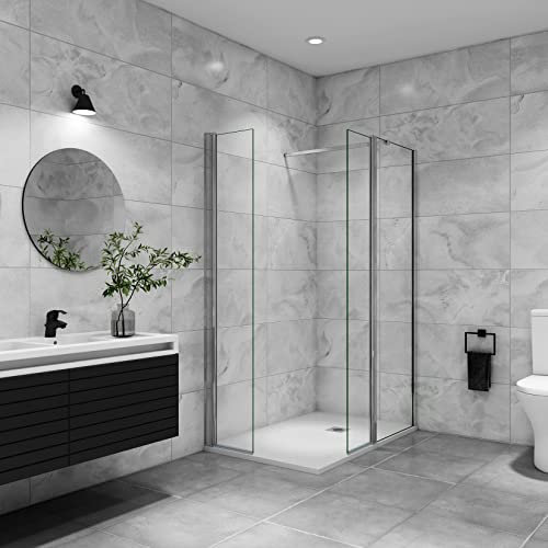 AICA paroi de douche avec retour pivotant 80+40x200cm avec barre de fixation 73-120cm en carré, paroi de douche pivotante 45x200cm, verre 8mm securit anticalcaire, profil chromé