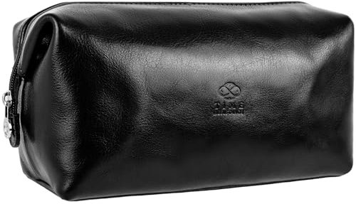 Time Resistance Kulturbeutel Leder Herren - Kosmetikbeutel - Gladstone-Öffnung - Waschtasche für Männer - 100% Echtleder - Hochwertige Kosmetiktasche Mann