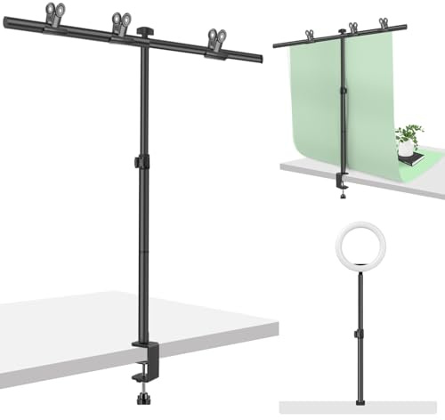 Small Backdrop Stand 3x3.3ft, Adjustable Photo Kit With 3 Clamps, Portable Background Support for Parties Photoshoot, Table T-Shape Banner Holder for Photography Paper