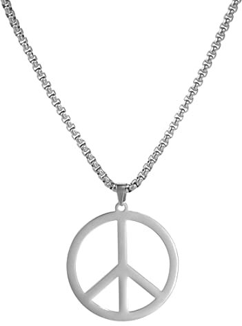 EUEAVAN Friedens zeichen Symbol Halskette Geometrisch Große Runde Statement Halskette Hippie Party Dressing Accessoires Schmuck Geschenke Männer Jungen (Silber)