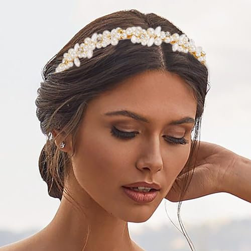 Zoestar Hochzeits-Stirnband, Perlenkristall, Kopfschmuck, Brautschmuck, Strass, Haarreif, Glitzer, Haarschmuck für Damen und Mädchen (Gold 1)