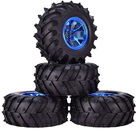 KINGCOO 4Stück 125mm Reifen RC Monster Truck Gummireifen und Kunststoff Felgen Set Kompatibel mit 1/10 RC Crawler Auto für HSP HPI Tamiya Kyosho (Blau)