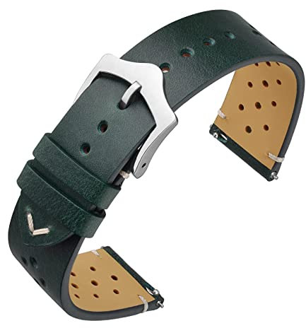 ANNEFIT Vintage Leder Uhrenarmband, Schnellverschluss Ersatzband 22mm für Herren Damen (Tiefe Kiefern)