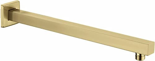VIGIME Braccio doccia da 40,6 cm, estensore per soffione doccia a pioggia con flangia e nastro in teflon, in acciaio inossidabile spesso, per soffione doccia a pioggia (oro spazzolato)
