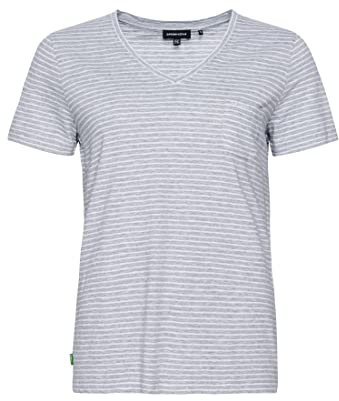 Superdry Damen Studios T-Shirt aus Bio-Baumwolle mit V-Ausschnitt und Tasche Mittel Meliert Gestreift 40