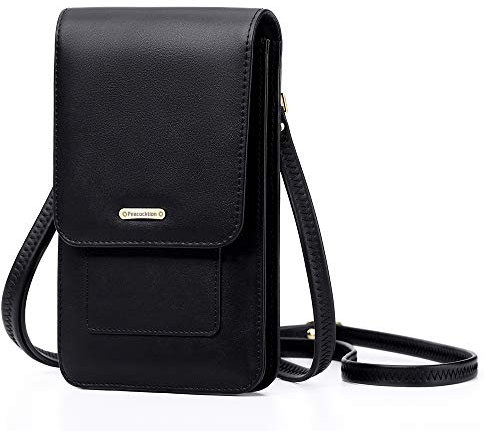 Peacocktion Handytasche zum Umhängen, Kleine Handy Umhängetasche Damen, Crossbody Handytasche Geldbörse, Handy Umhängetasche mit Kartenfächer, 001-Schwarz