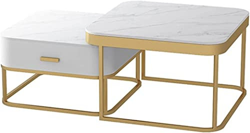 Table Basse Moderne avec Rangement Table Basse gigogne avec Pieds en Fer Solides et durables pour Le Balcon du Bureau du Salon (Couleur : Or, Taille : 80 * 45+60 * 40cm)