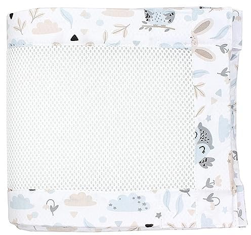 TupTam Gitterstäbe Schutz Netz Babybett Nestchen 3D Mesh 2 Pack, Farbe: Extra Dickes 8mm Netz/Hase Eule Beige Grau, Größe: ca. 128 x 30 cm (für Babybett 140x70)